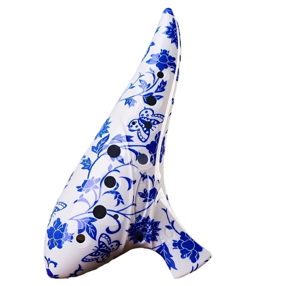 12-Hole Plastic Ocarina - Blue Flowers Motif