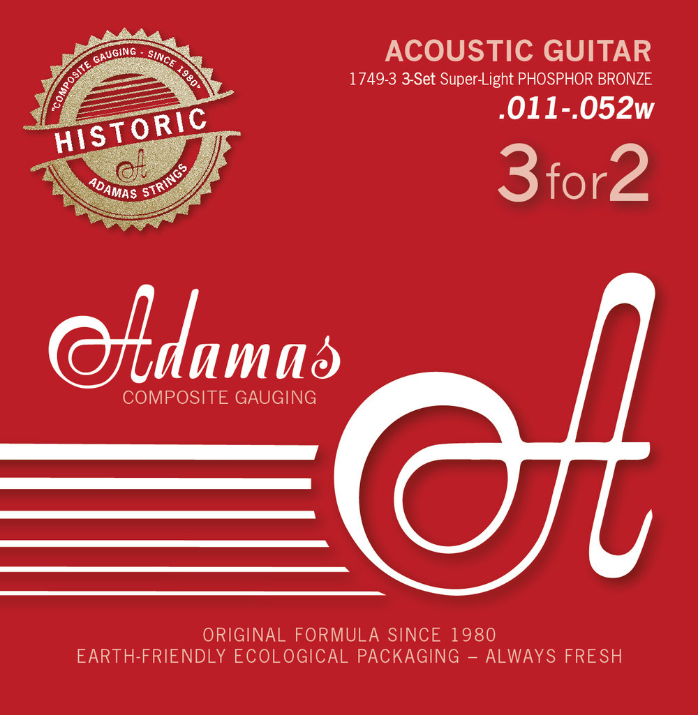 Adamas 1749-3 – 3x set of strings for acoustic guitar Phosphor Super Light 11