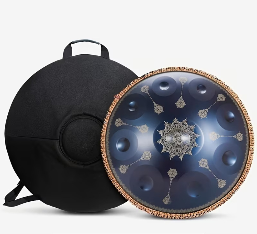 Authentic Handpan Mandala D Minor 432 hz 10 tones 56 cm blue