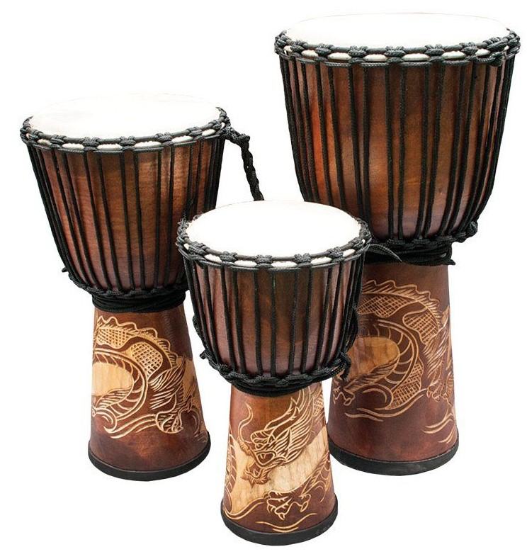 Bali Mahogany Djembe 50cm with Dragon Carving