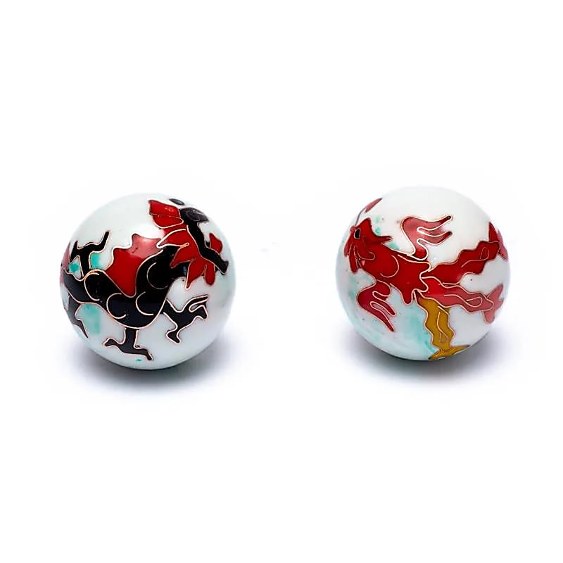 Baoding Balls - Chinese Meditation Balls Dragon and Phoenix, White - 3.5cm