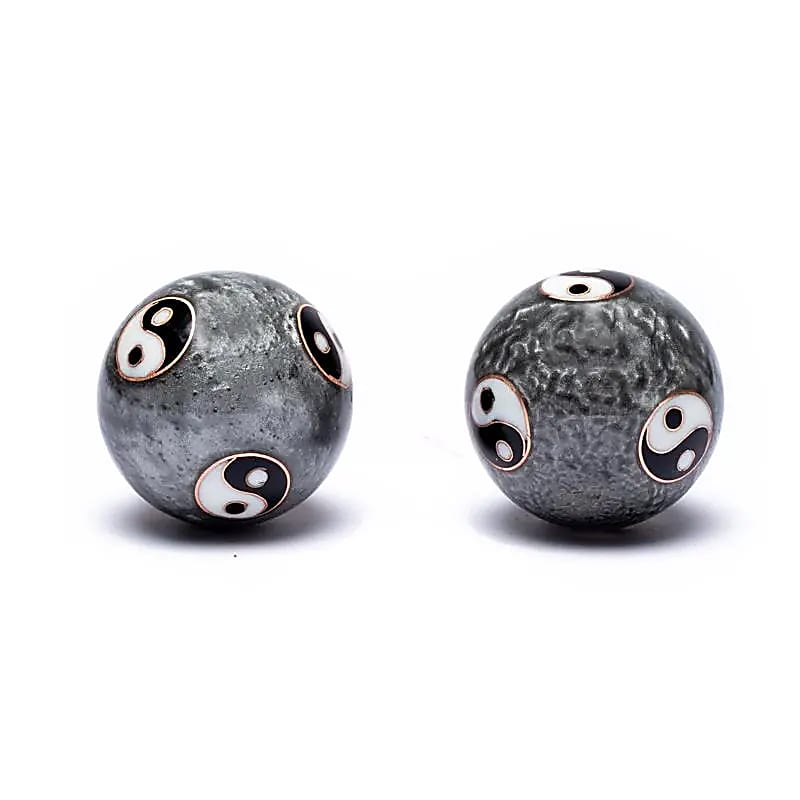 Baoding Balls - Chinese Meditation Balls - Yin Yang Tai Chi Grey - 3.5cm