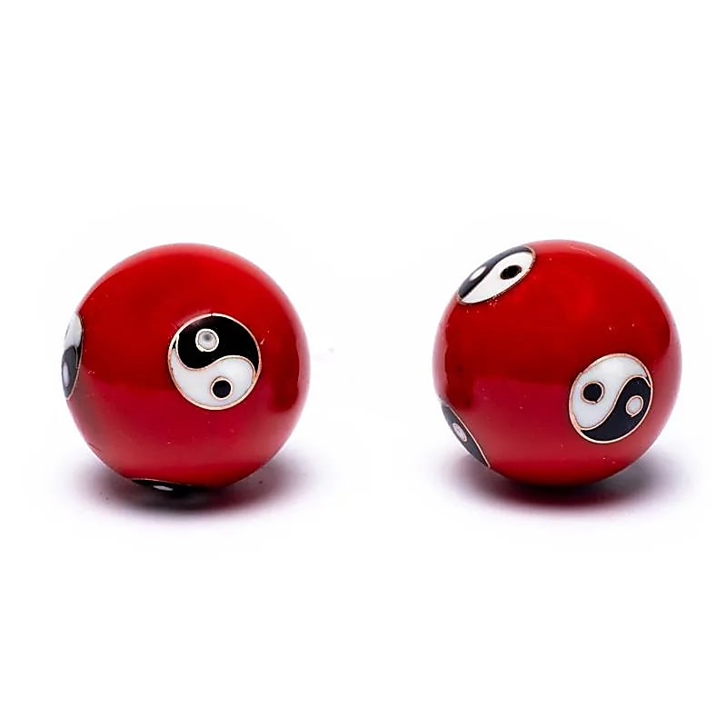 Baoding balls - Chinese Meditation Balls - Yin Yang Tai Chi Red - 3.5cm