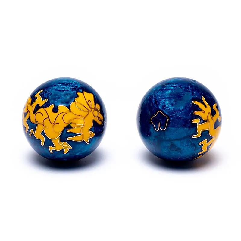 Baoding Balls - Chinese Meditation Spheres Dragon Deep Blue - 4cm