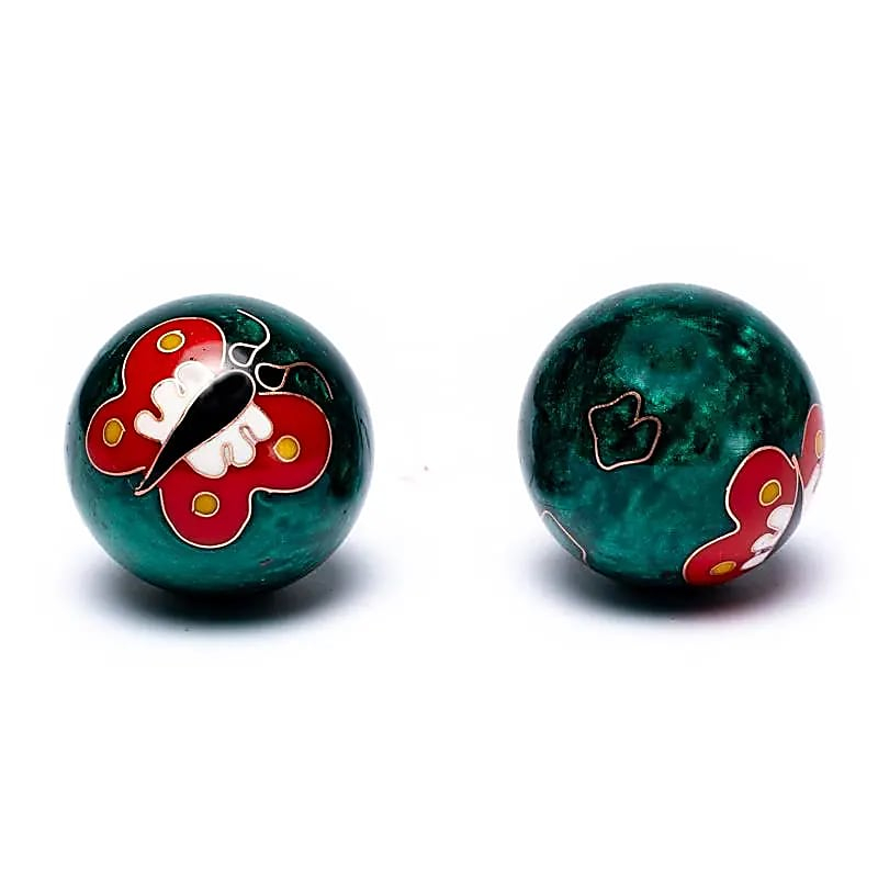 Baoding Balls - Chinese Meditation Spheres Green Butterfly - 3.5cm