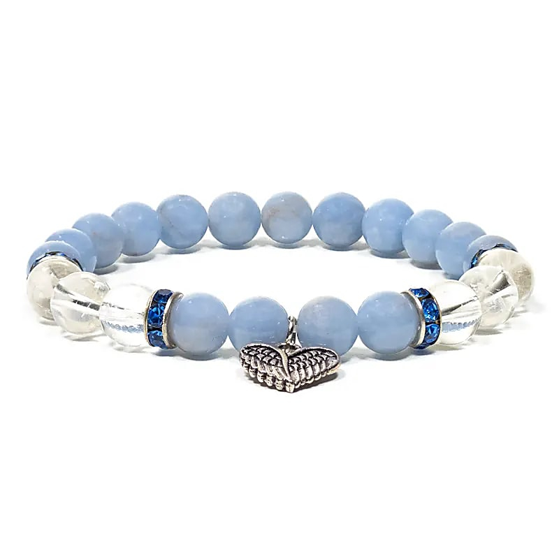 Bracelet - Angelite and Clear Quartz + Heart, Elastic