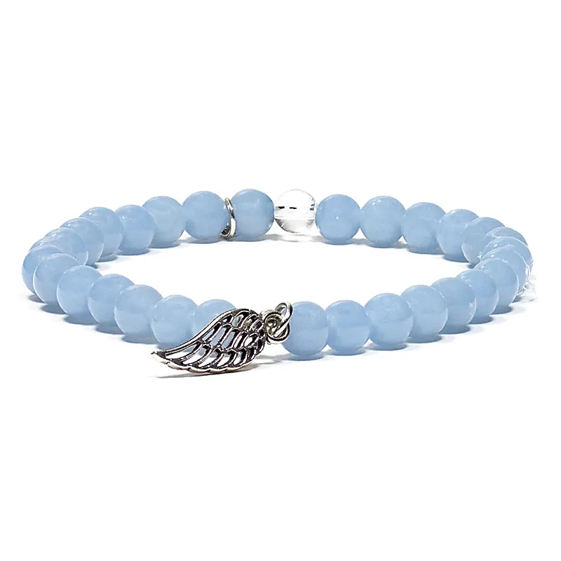 Bracelet - Angelite + Angel Wing, elastic