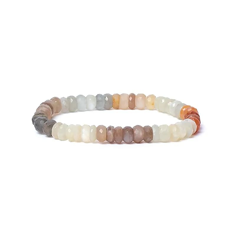 Bracelet - Faceted Moonstone, Multicolour AA Quality, 8mm