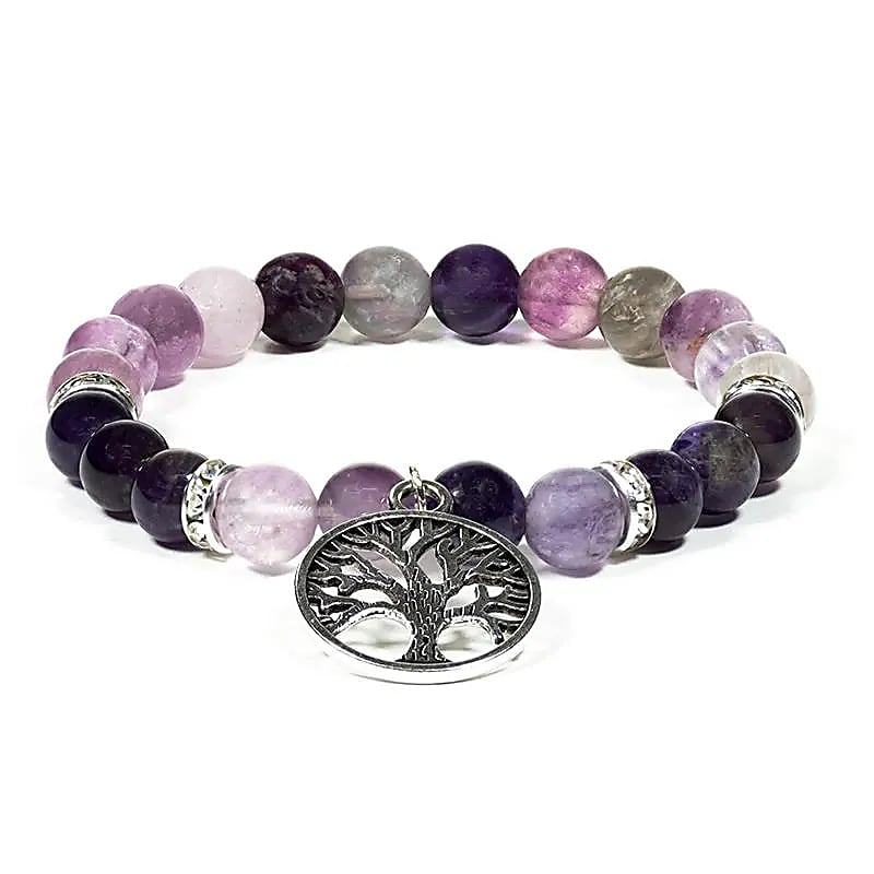 Bracelet - Fluorite and Amethyst + Tree of Life