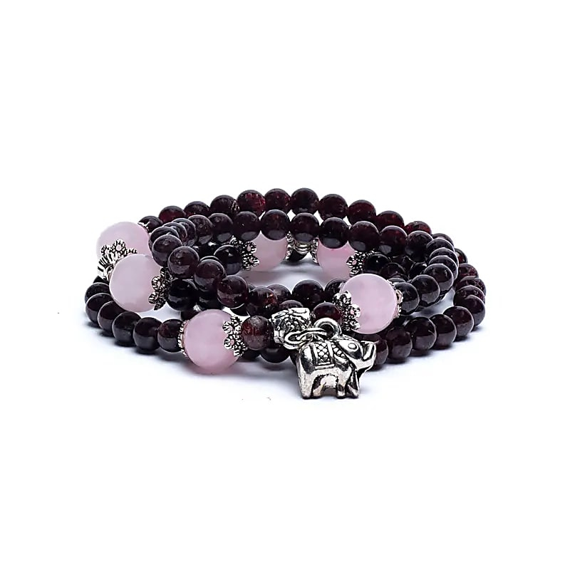 Bracelet - Garnet Red + Elephant Pendant