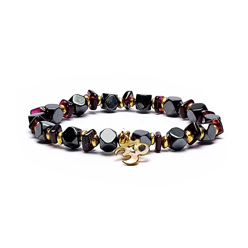 Bracelet - Hematite / Garnet, faceted + Om pendant