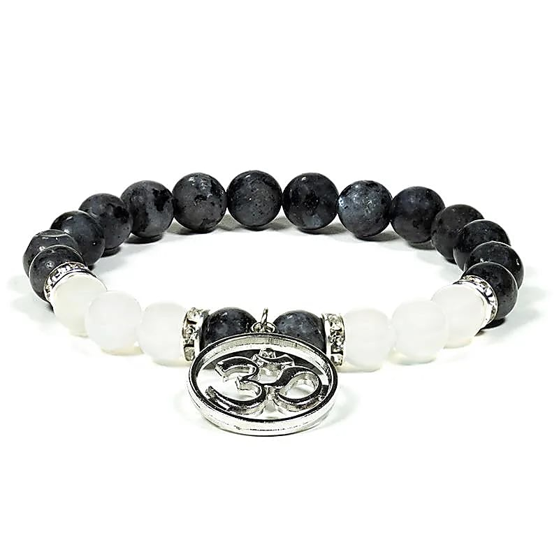 Bracelet - Labradorite and White Agate + Om