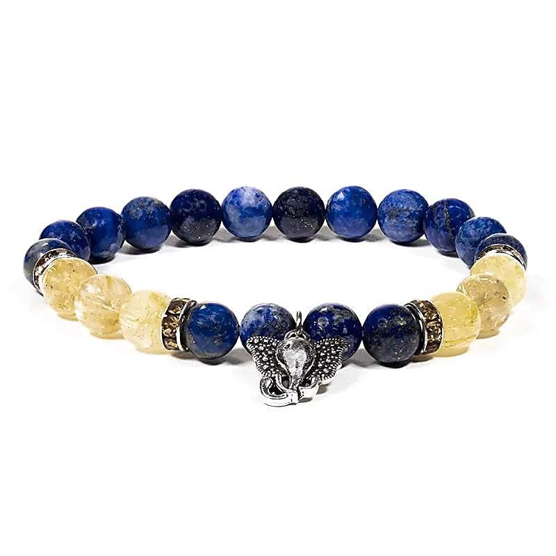 Bracelet - Lapis Lazuli and Clear Rutile Quartz + Ganesha