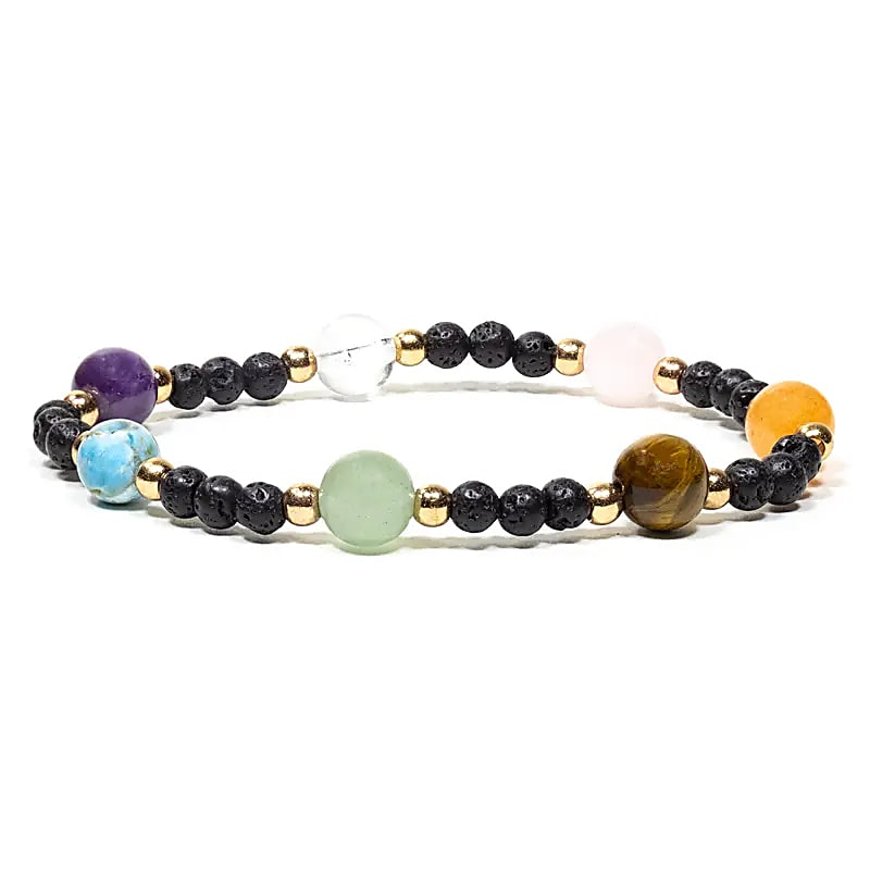 Bracelet - Lava Stone + 7 Gemstones, Elastic