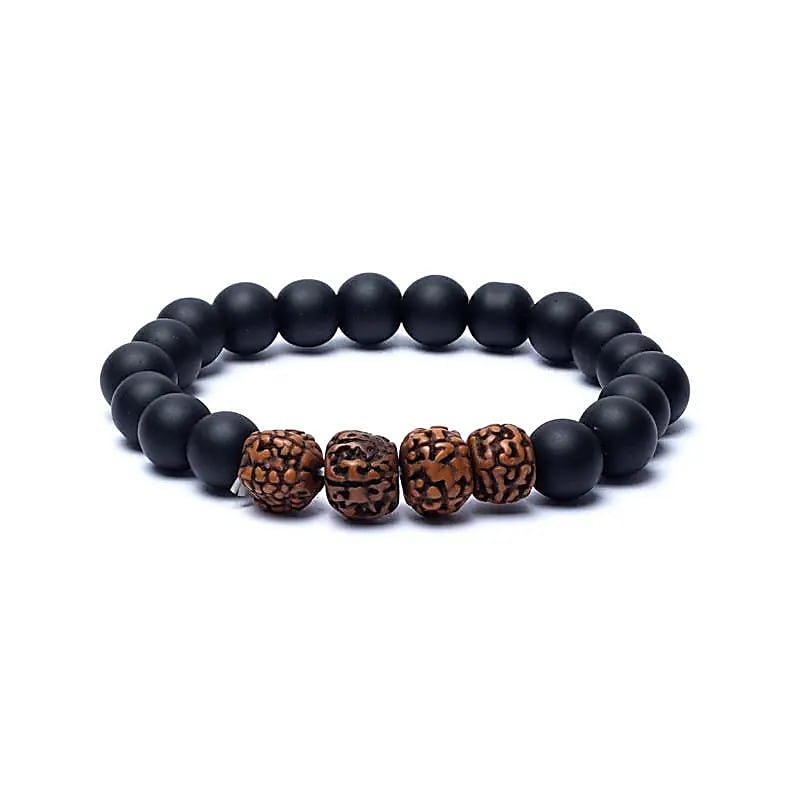 Bracelet - Rudraksha and Black Onyx, Stretchable