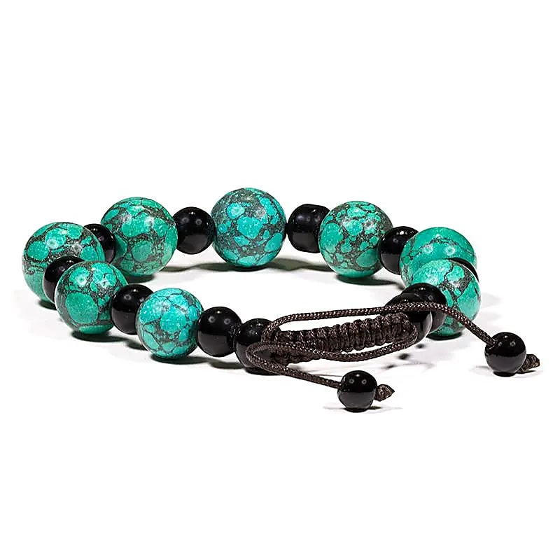 Bracelet - Turquoise and Black Agate, Adjustable
