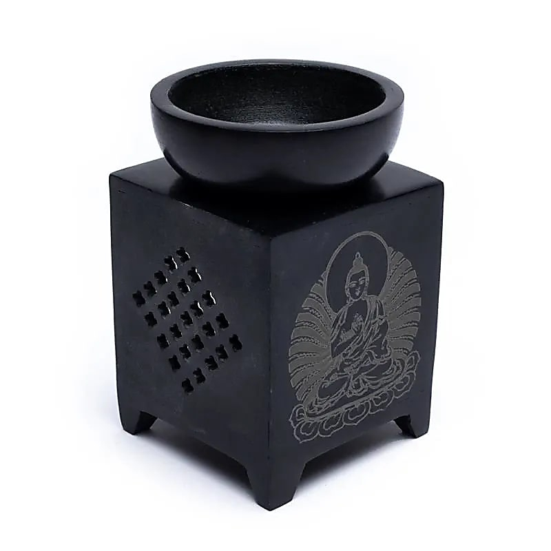 Buddha Incense Burner Aroma Lamp - Black, Height 11 cm