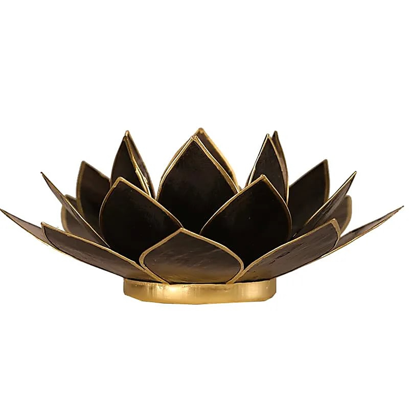 Capiz Shell Lotus Candle Holder - Black with Gold Trim