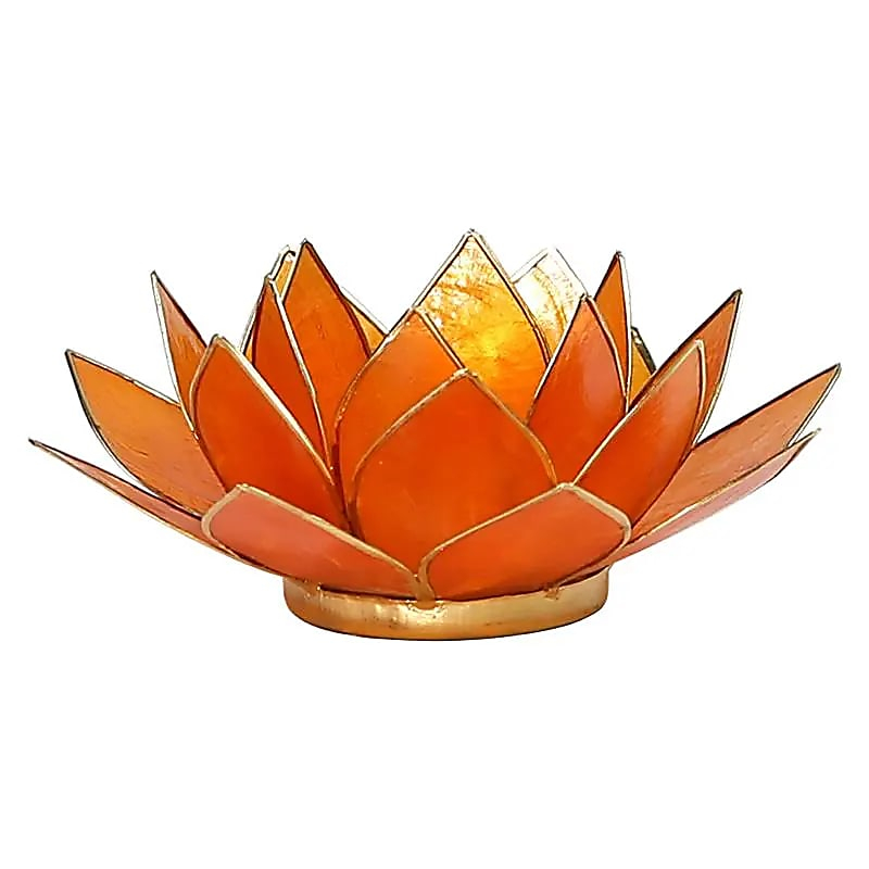 Capiz Shell Lotus Candle Holder - Chakra 2 (Orange), Gold Trim