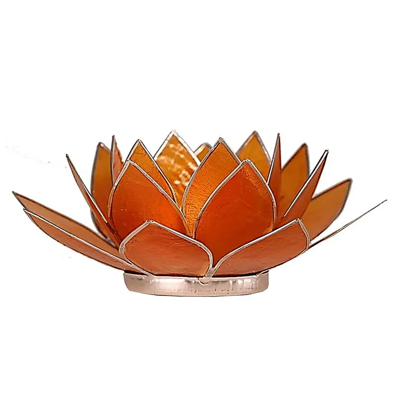 Capiz Shell Lotus Candle Holder - Chakra 2 (Orange), Silver Trim