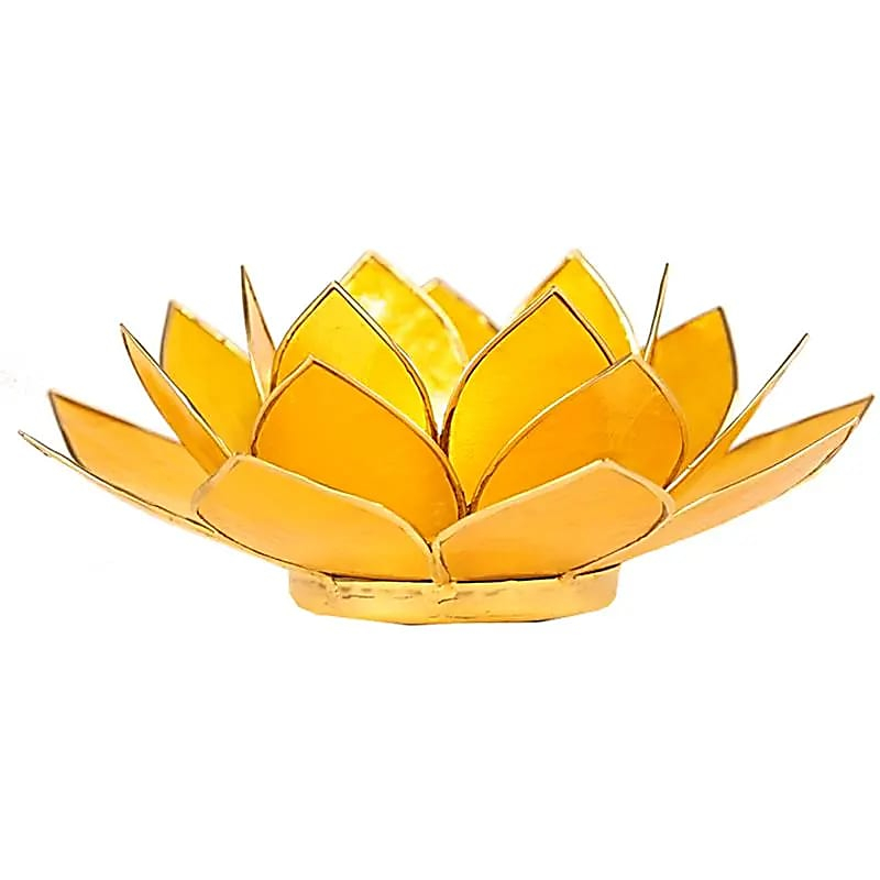 Capiz Shell Lotus Candle Holder - Chakra 3 (Yellow), Gold Trim