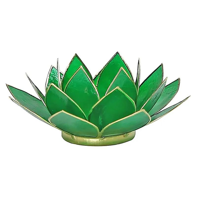 Capiz Shell Lotus Candle Holder - Chakra 4 (Green), Gold Trim