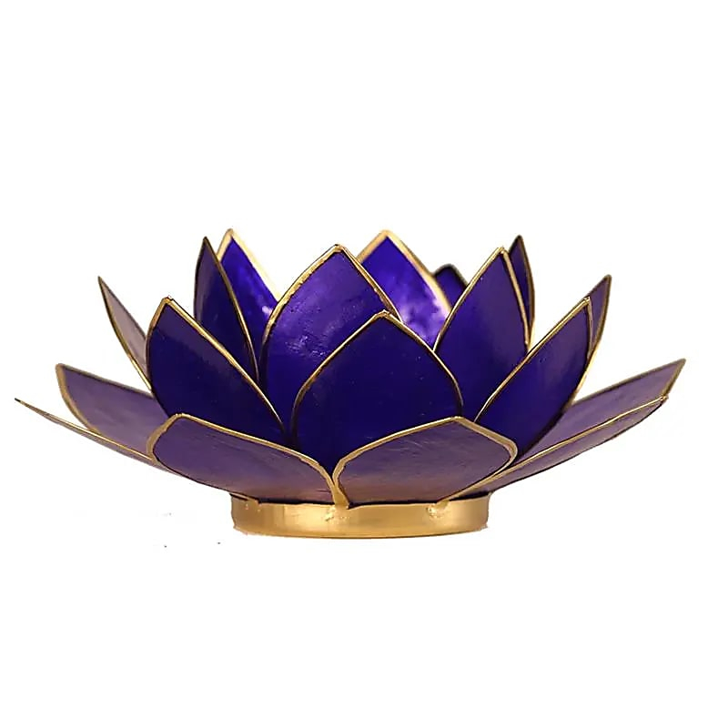 Capiz Shell Lotus Candle Holder - Chakra 6 (Dark Blue), Gold Trim