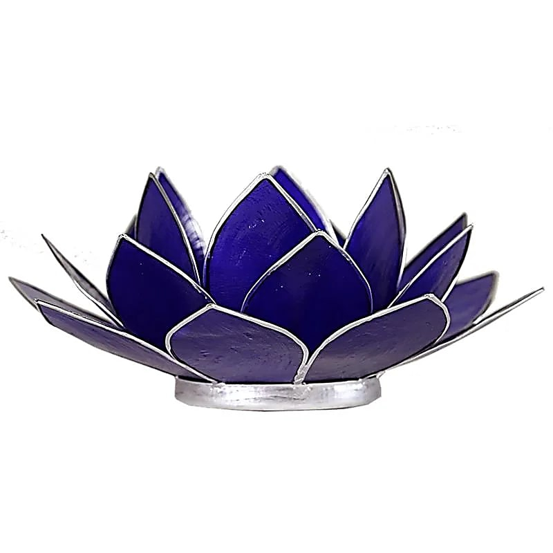 Capiz Shell Lotus Candle Holder - Chakra 6 (Dark Blue), Silver Trim