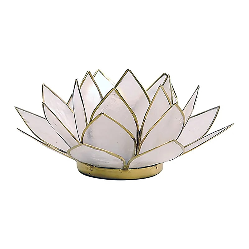 Capiz Shell Lotus Candle Holder - Natural, Gold Trim