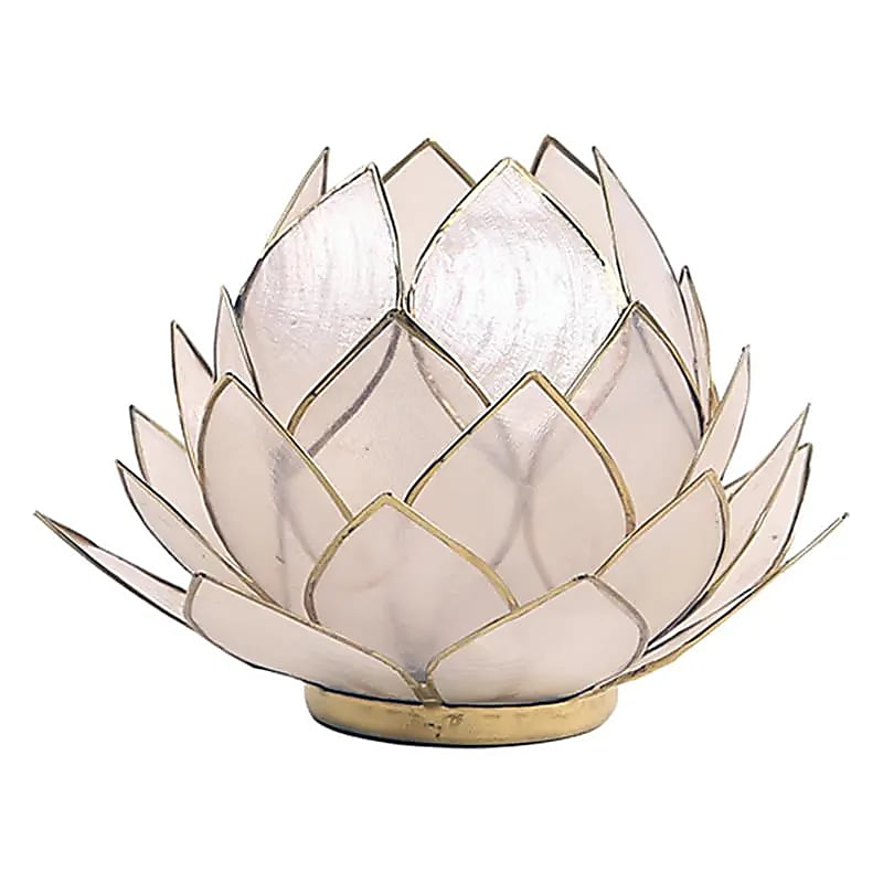 Capiz Shell Lotus Candle Holder - Natural, Large, Gold Trim, 15 x 10.5 cm