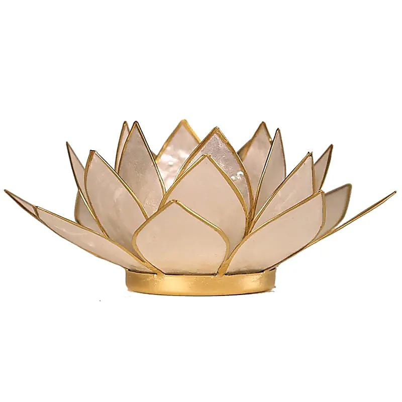 Capiz Shell Lotus Candle Holder - Pearl with Gold Trim