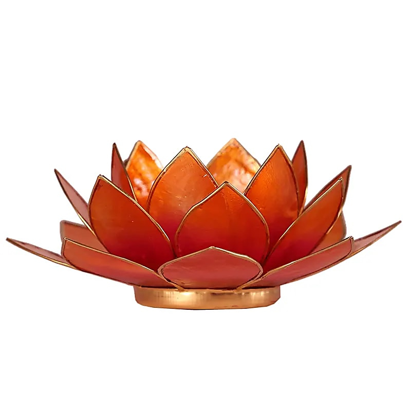 Capiz Shell Lotus Candle Holder - Pink-Orange with Gold Trim