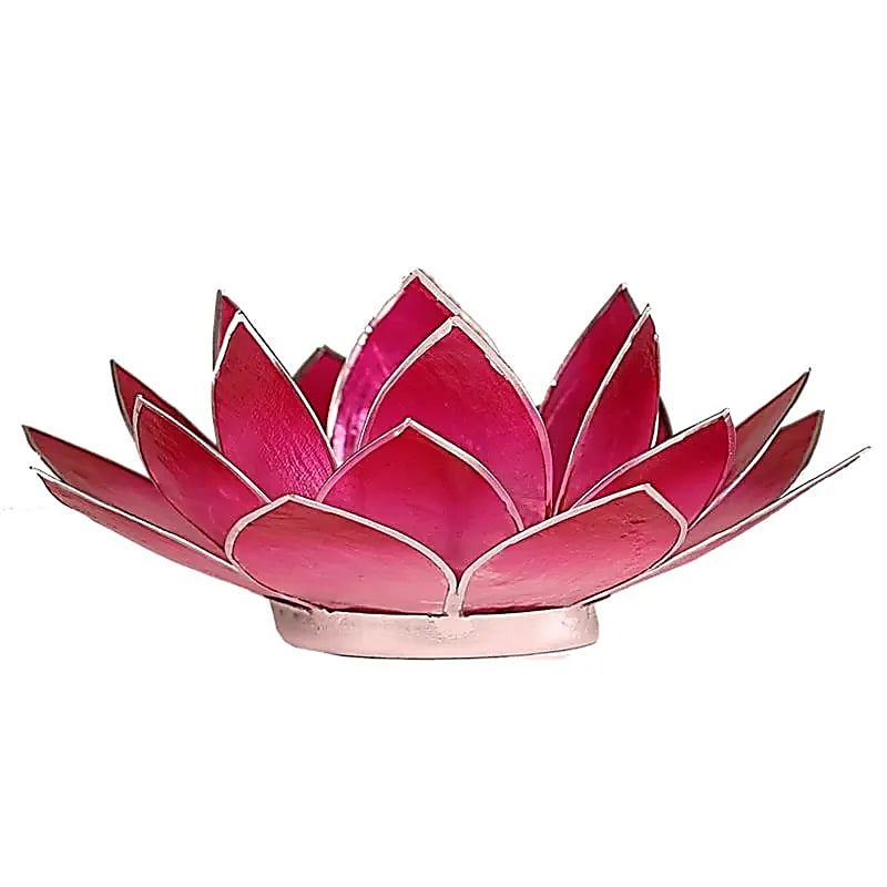Capiz Shell Lotus Candle Holder - Pink, Silver Trim