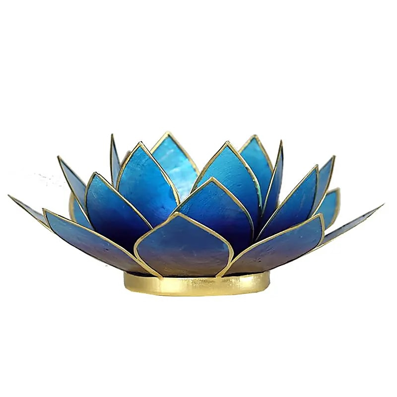 Capiz Shell Lotus Candle Holder - Purple-Blue, Gold Trim