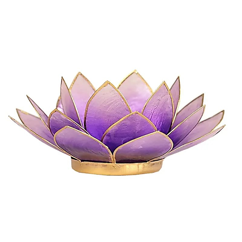 Capiz Shell Lotus Candle Holder - Purple, Gold Trim