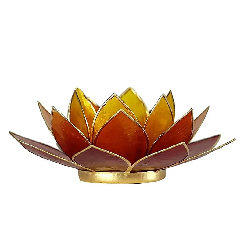 Capiz Shell Lotus Candle Holder - three colors (yellow-orange-red), with a gold rim