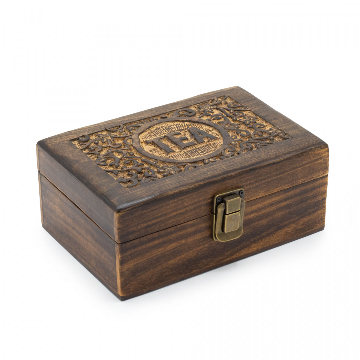 Carved Mango Wood Tea Box - 6 Compartments