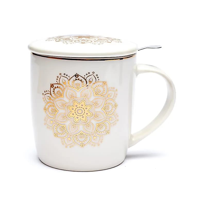 Ceramic Mug with Infuser and Lid - Mandala, 400 ml
