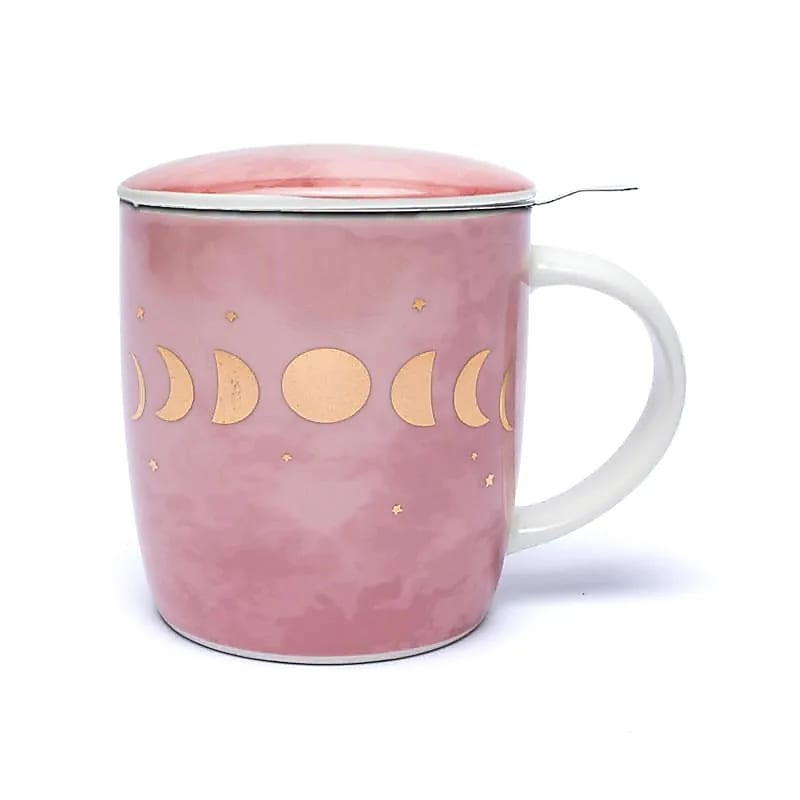 Ceramic Mug with Infuser and Lid - Moon Phases, 400 ml