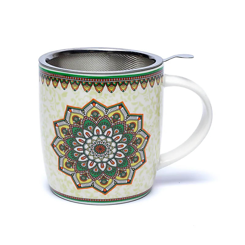 Ceramic Mug with Infuser - Mandala (Green), 400 ml