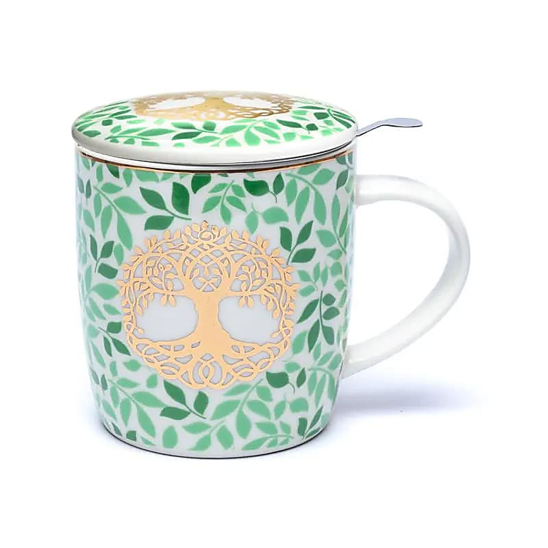 Ceramic mug with strainer and lid - Tree of Life, 400 ml