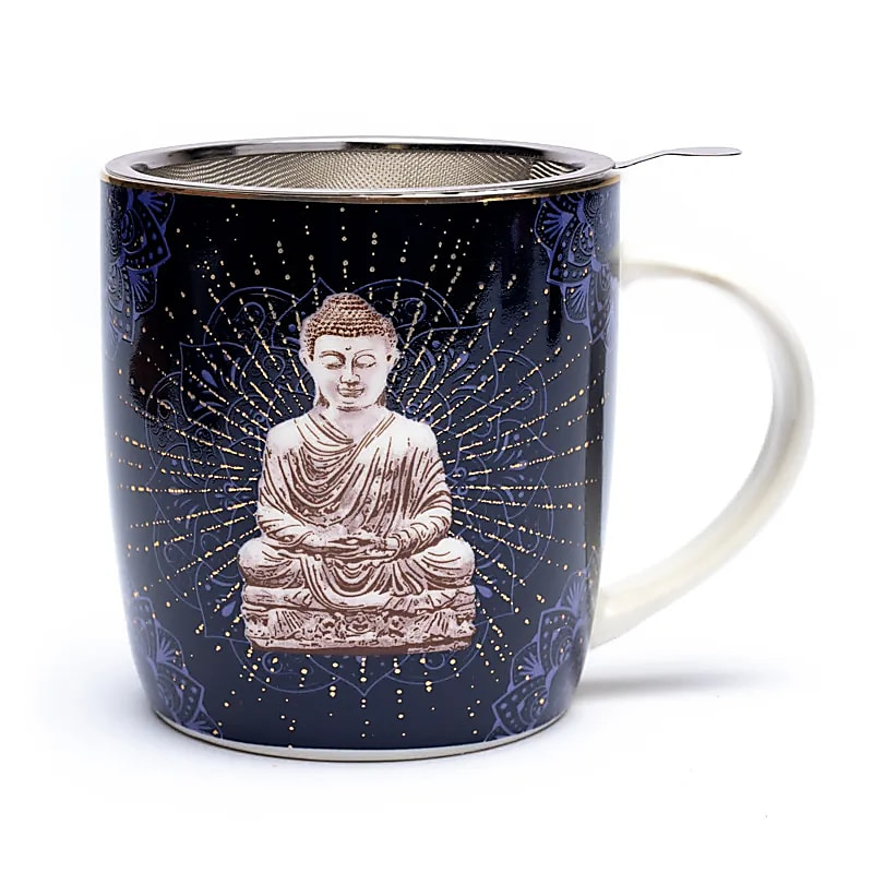 Ceramic Mug with Strainer - Buddha (Blue), 400 ml