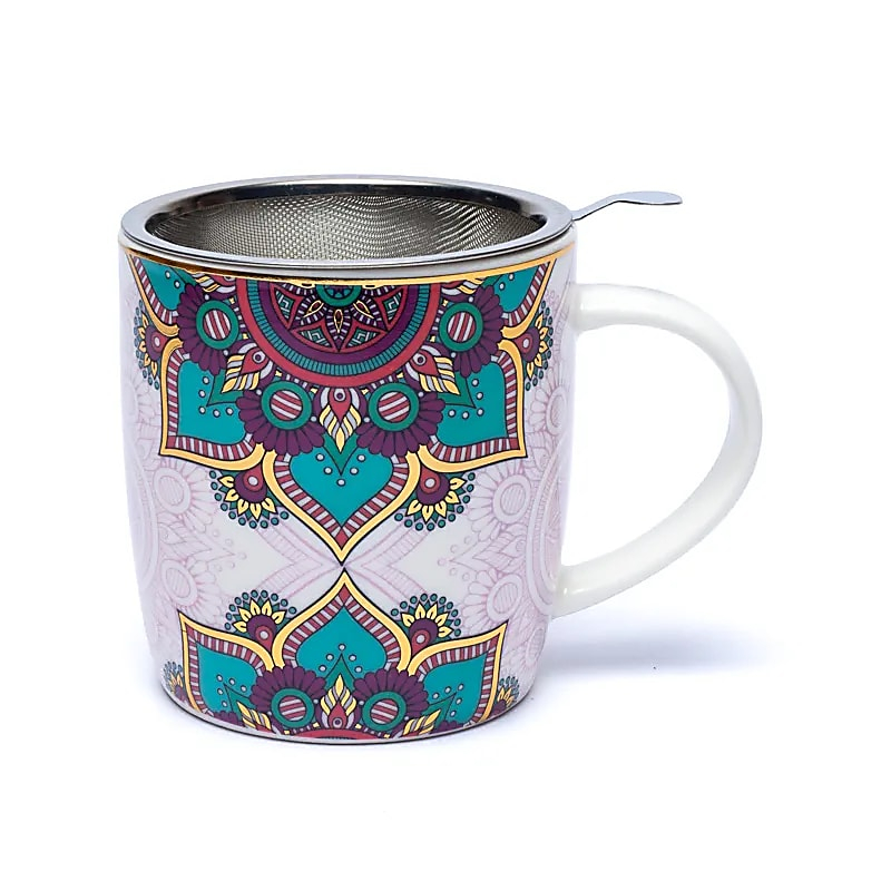 Ceramic Mug with Strainer - Mandala (Turquoise), 400 ml