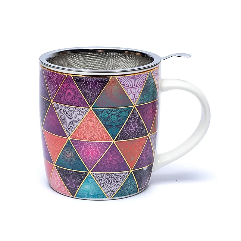 Ceramic Mug with Strainer - Patchwork, 400 ml