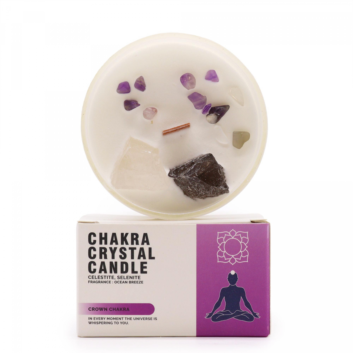 Chakra Candle with Stones - Crown Chakra