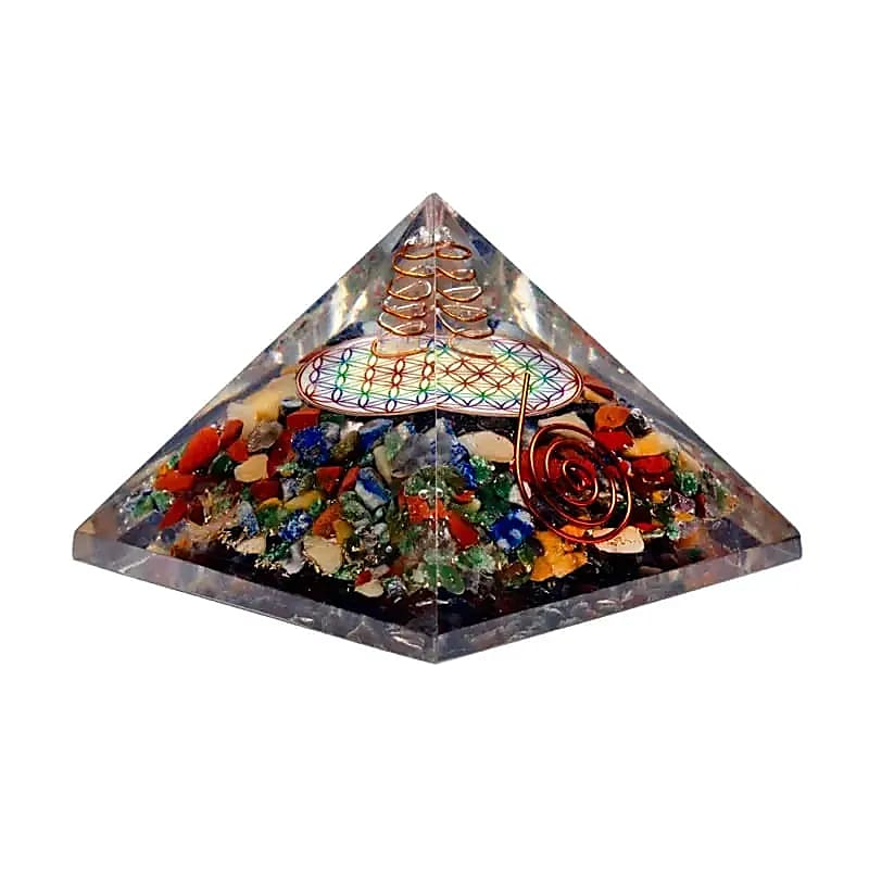 Chakra Pyramid Flower of Life with Crystal Point