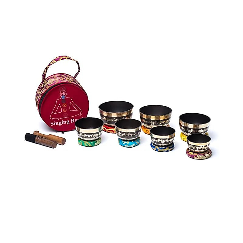 Chakra Set of Tibetan Singing Bowls with Portable Bag
