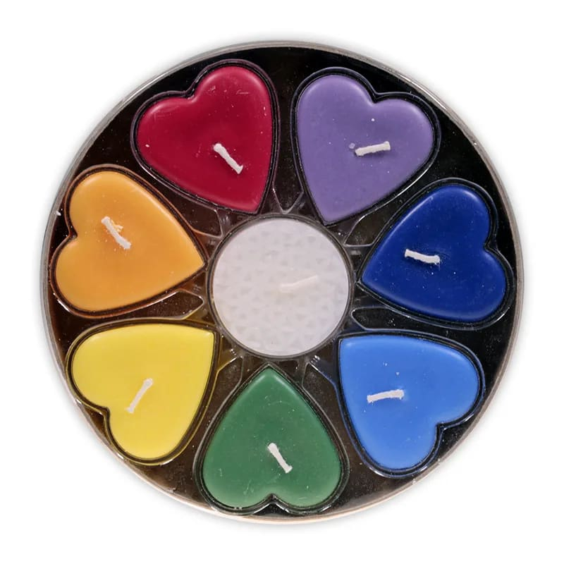 CHAKRA Tea Light Candles in heart shape 7 + 1 pcs Flower of Life