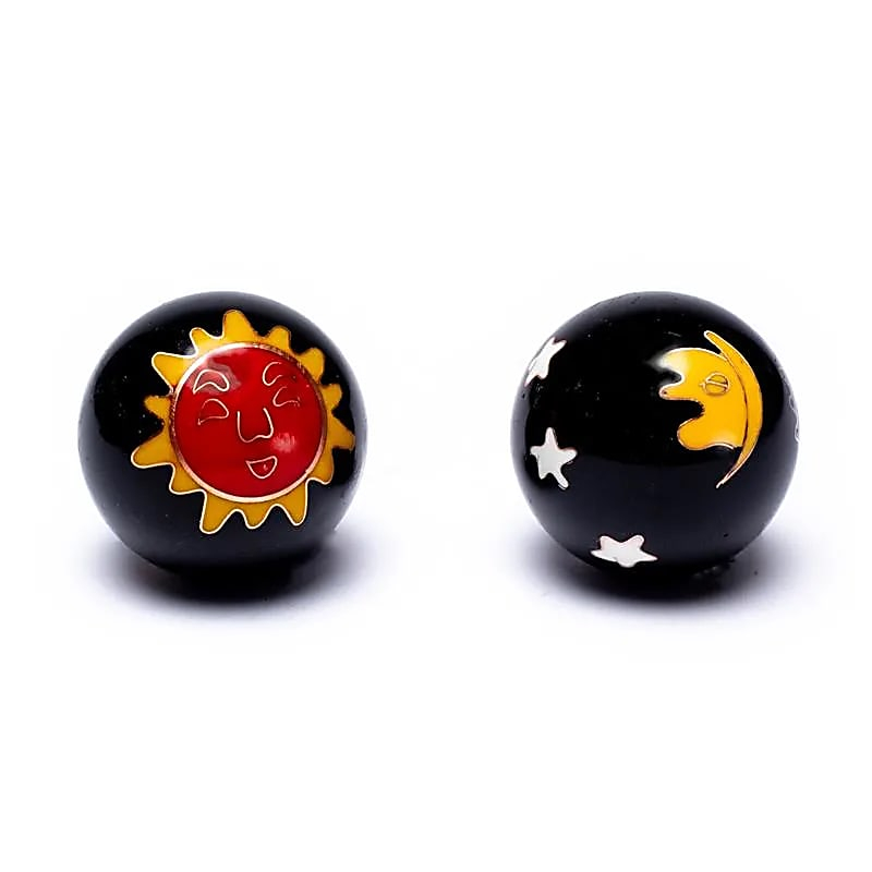Chinese Meditation Balls (Baoding Balls) Sun & Moon Black - 3.5cm