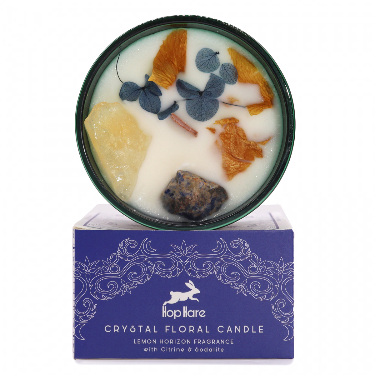 Citrine and Sodalite Crystal Candle - Sun
